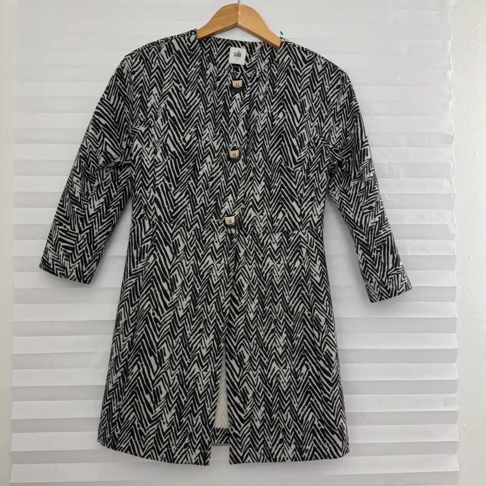 Cabi Zebra Topper Jacket Charcoal White Chevron Print Button Front Style 3034 XS